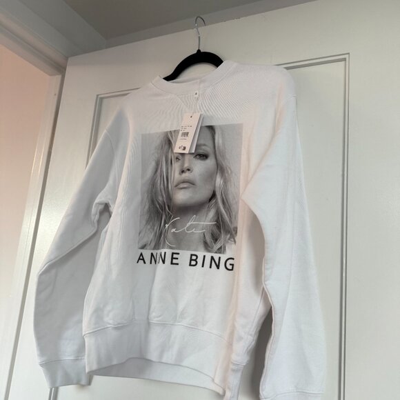 NWT Anine Bing Kate Moss Ramona Oversized Sweatshirt Crewneck White Sz Large - Picture 4 of 8